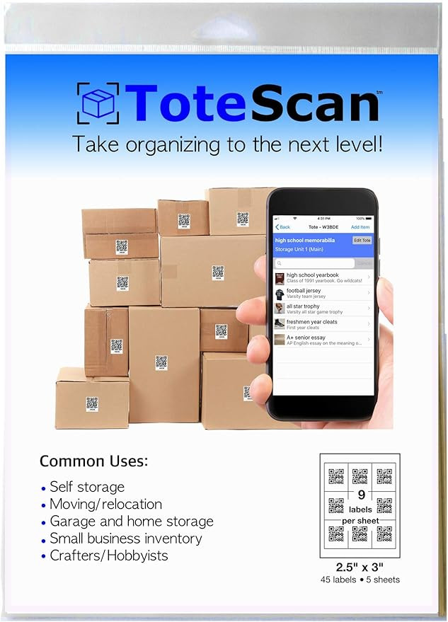 ToteScan Intelligent QR Labels for organizing & Storage (45 Unique Labels, 2.5"x3") | Amazon (US)