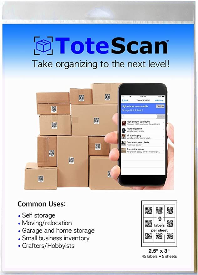 ToteScan Intelligent QR Labels for organizing & Storage (45 Unique Labels, 2.5"x3") | Amazon (US)