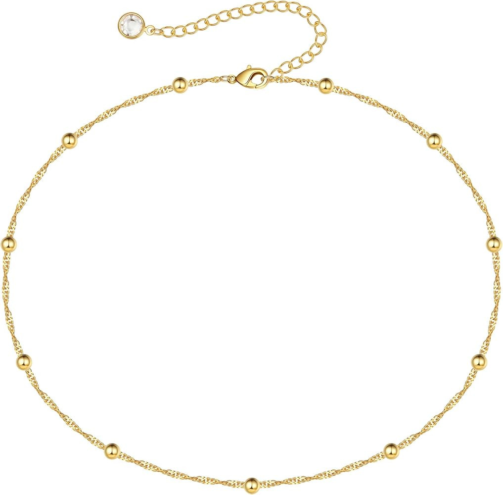 Turandoss Dainty Gold Choker Necklaces for Women - 14K Gold Plated Handmade Medallion Snake Link ... | Amazon (US)