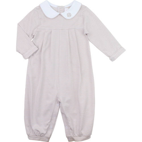 Khaki Striped Knit Long Romper | Cecil and Lou