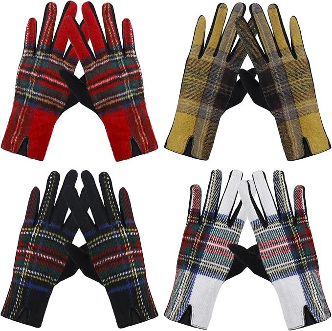 JenPen 4Pair Women Plaid Gloves Winter Touch Screen Gloves Tartan Fleece Warm Mitten Women's Cold... | Amazon (US)