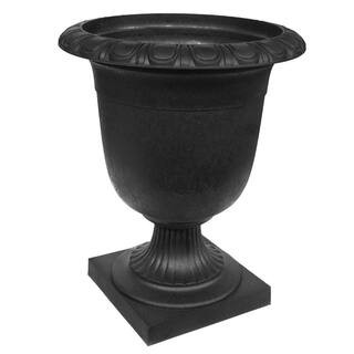 23 in. Crescendo Recycled Rubber Indoor/Outdoor Self Watering Urn Planter in Slate | The Home Depot