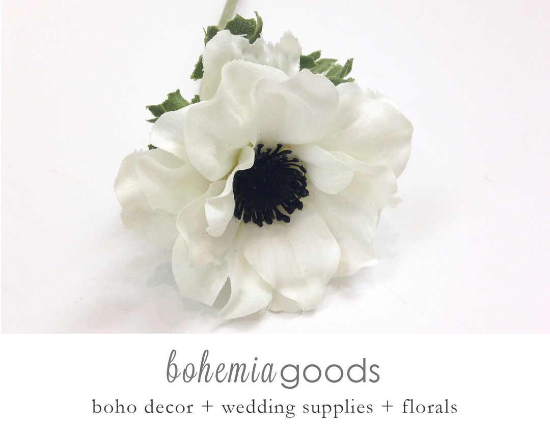 Faux anemone flower, black and white anemone, anemone bouquet, anemone corsage, black center anem... | Etsy (US)
