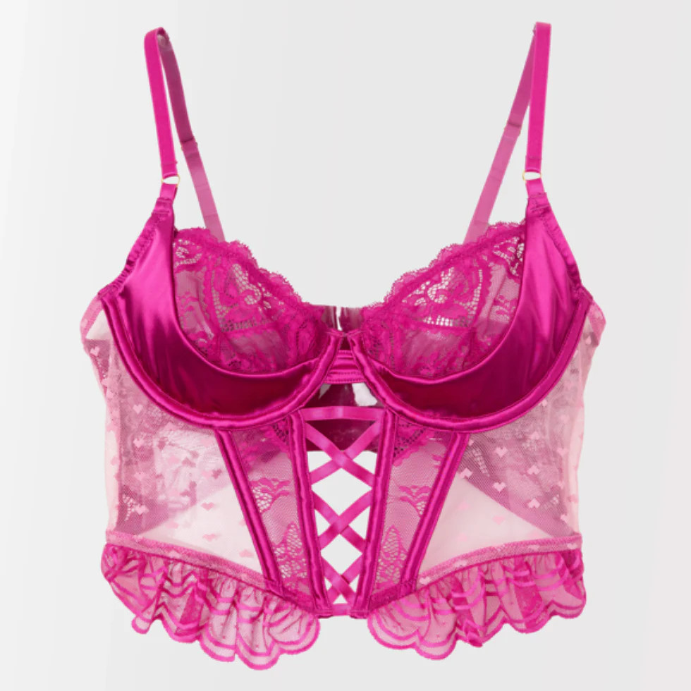 Satin & Scalloped Lace Underwire Bustier - Fuchsia | Mentionables