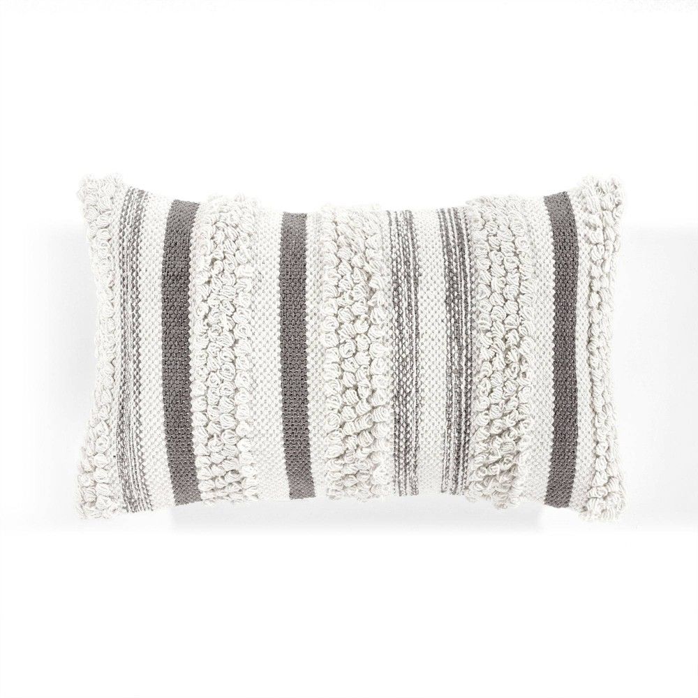 13""x20"" Bria Striped Lumbar Throw Pillow Cover Gray - Lush Décor | Target
