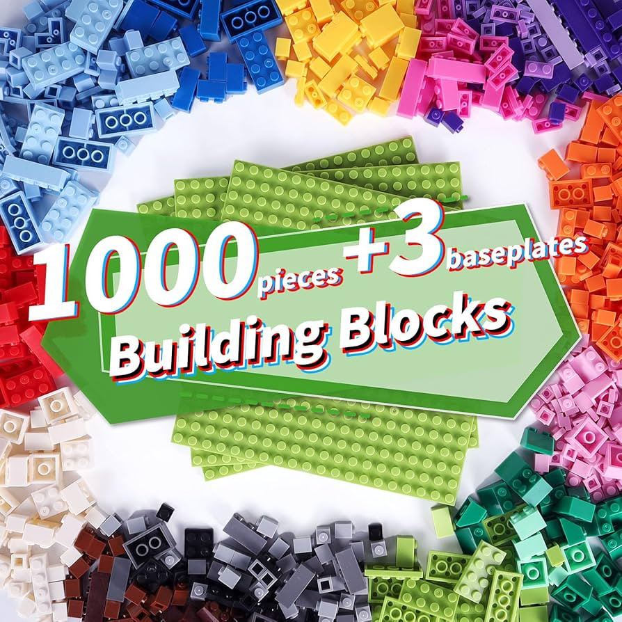 Building Blocks 1000 Pieces, Bulk Classic Building Bricks with 3 Pack baseplates, Basic Small Bri... | Amazon (US)