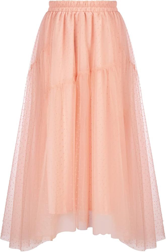 Kate Kasin Women Tea Length Tutu Tulle Skirt Swiss Dot 3-Layered A Line Elastic Waist Party Skirt... | Amazon (US)