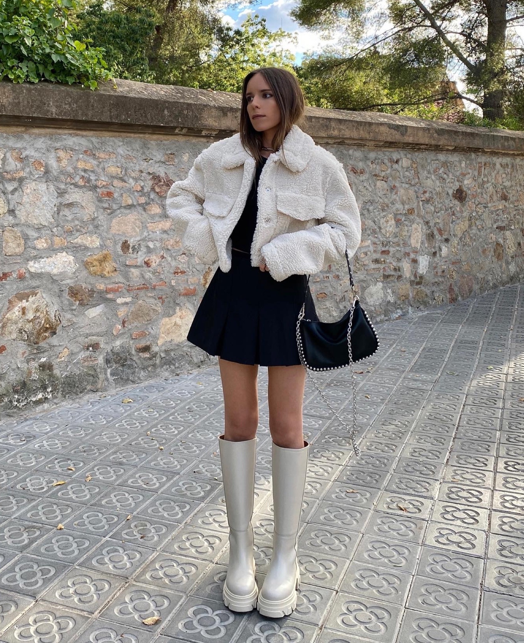 Cream teddy shearling jacket, knee high boots and mini skirts; must-have pieces for fall🤎 

#LTKshoecrush #LTKstyletip #LTKSeasonal