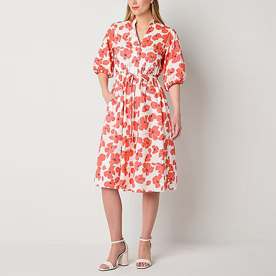 new!Studio 1 Short Sleeve Floral Midi Fit + Flare Dress | JCPenney