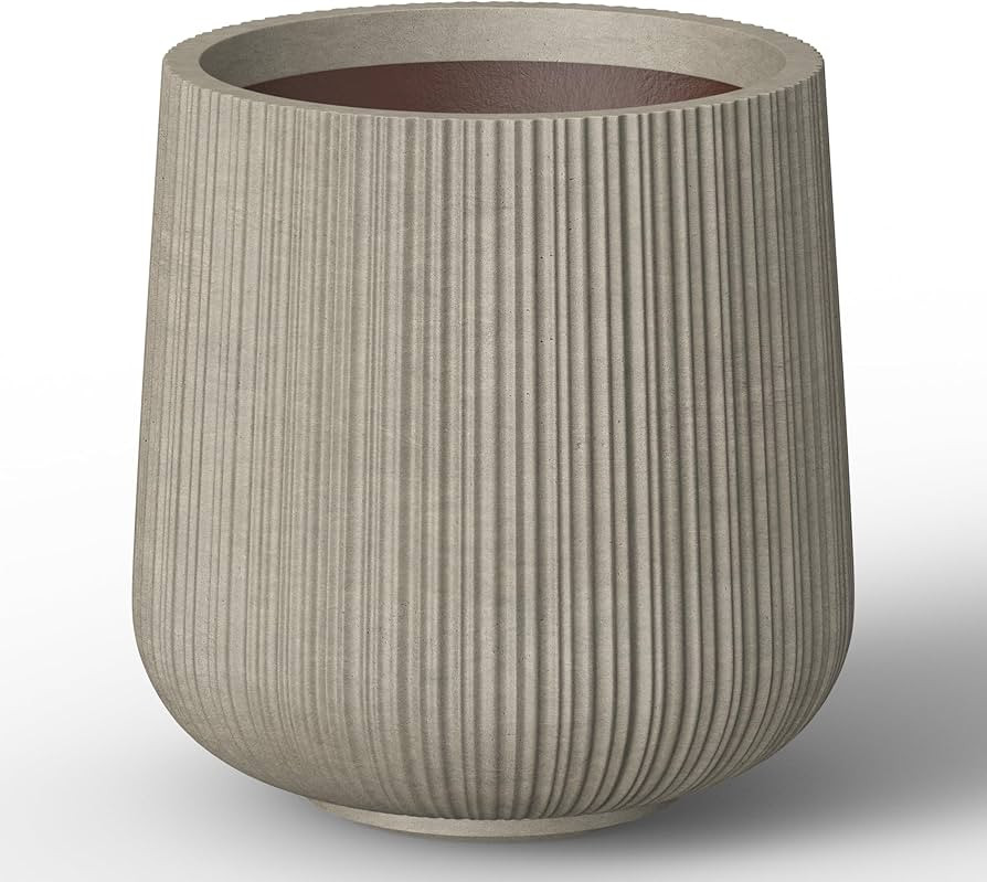 Kante 13.0" Dia Round Fluted Concrete Planter, Large Plant Pot with Drainage, Smooth Weathered Co... | Amazon (US)