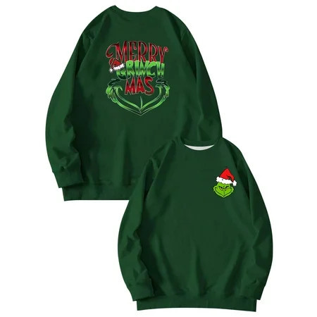 Christmas Grinch Sweatshirt Ugly Shirt Grinch Women Stole Christmas Funny Grinch Pullover Green Printing Long Sleeve Raglan Tops | Walmart (US)