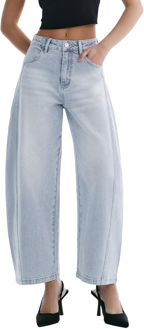 Barrel Jeans for Women Baggy High Waisted Wide Leg Jeans Strechy Y2K Comfort Ankle Denim Pants | Amazon (US)