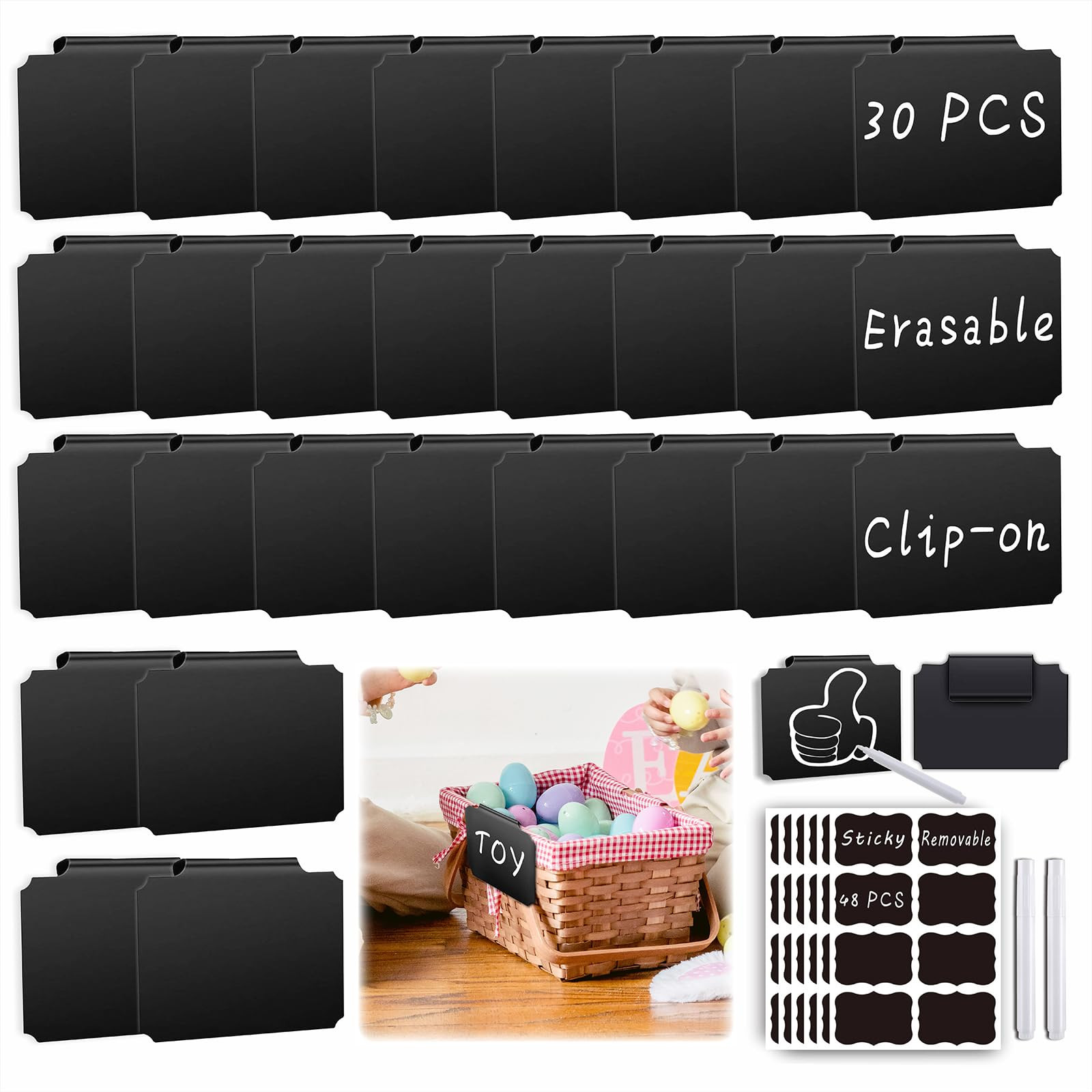 81-Piece Set of Basket Labels Clip On For Storage Bins: 30 Erasable Plastic Kitchen Pantry Labels... | Amazon (US)