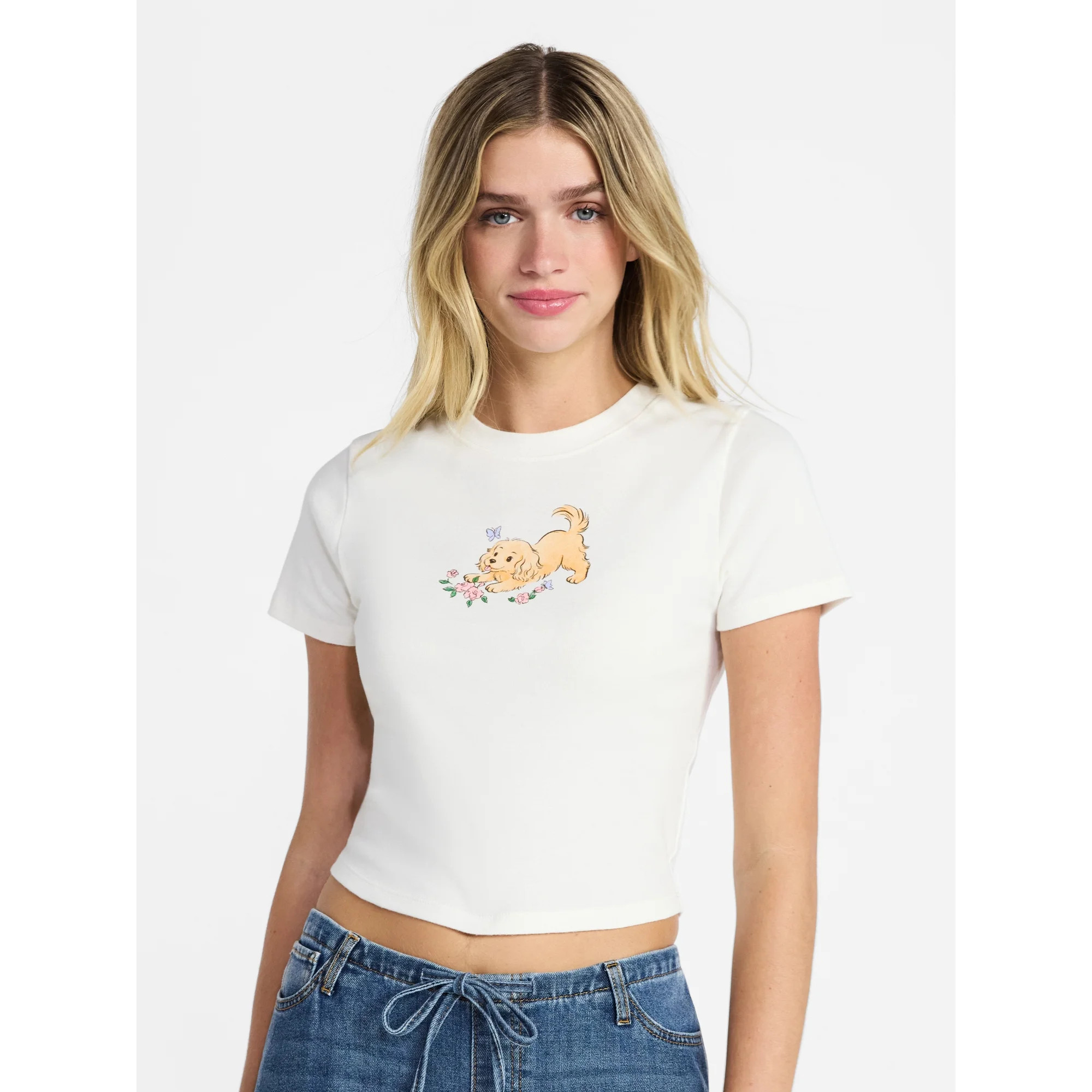 No Boundaries Cotton Crewneck Cropped Tee, Women's XXS-XXL | Walmart (US)