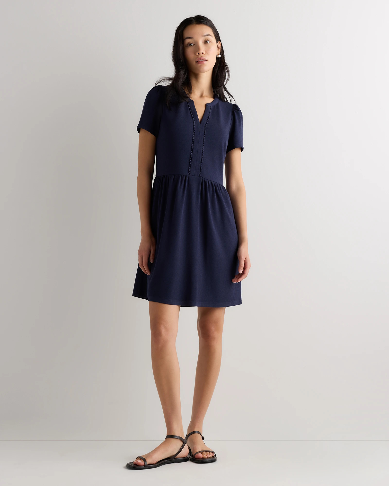 Quince | Women's Tencel Modal Knit V-Neck Mini Dress in True Black, Size Large | Quince