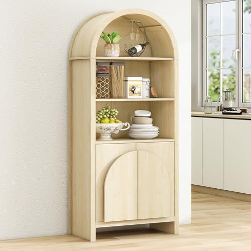 YHFEXYT Arched Cabinet with Two Wooden Doors,2-Tier Freestanding Tall Arch Pantries with Open & Adjustable Shelves,Anti-Tipping Device Wood Storage Cabinets for Kitchen&Living Room&Bathroom | Amazon (US)