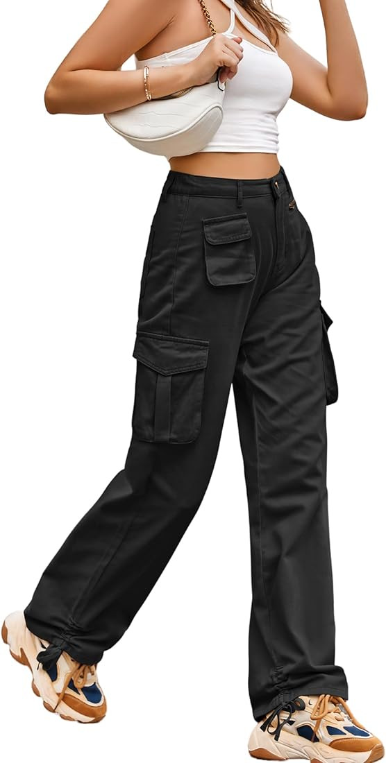 Mancreda Cargo Pants Women High Waist Straight Leg Casual Y2K 5 Pockets Military Work Pants | Amazon (US)