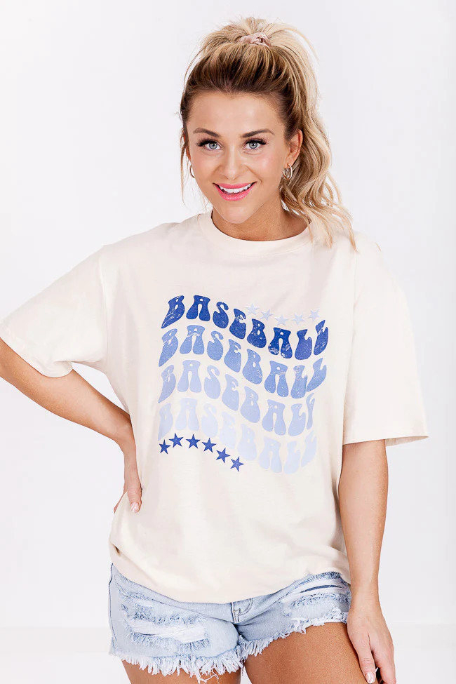 Baseball Repeat Ivory Oversized Graphic Tee | Pink Lily