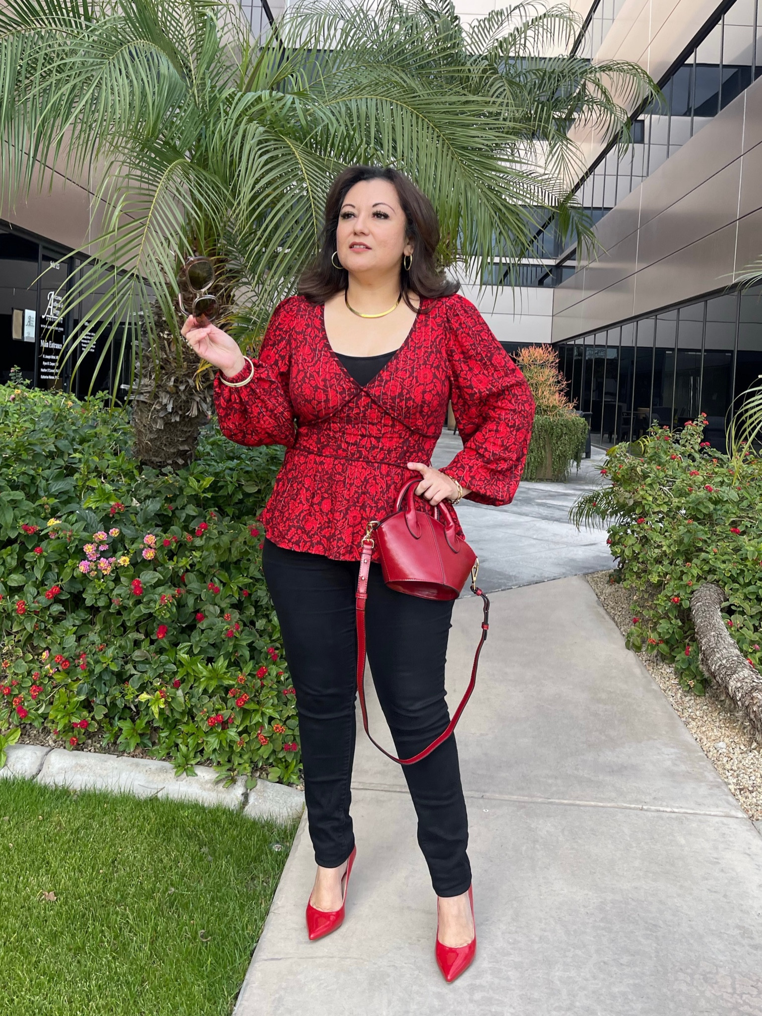 Workwear 
Office outfit 
Casual outfit 
Red  long sleeve shirt 
Red blouse 
Black skinny pants 
Target finds 

#LTKworkwear #LTKshoecrush #LTKstyletip