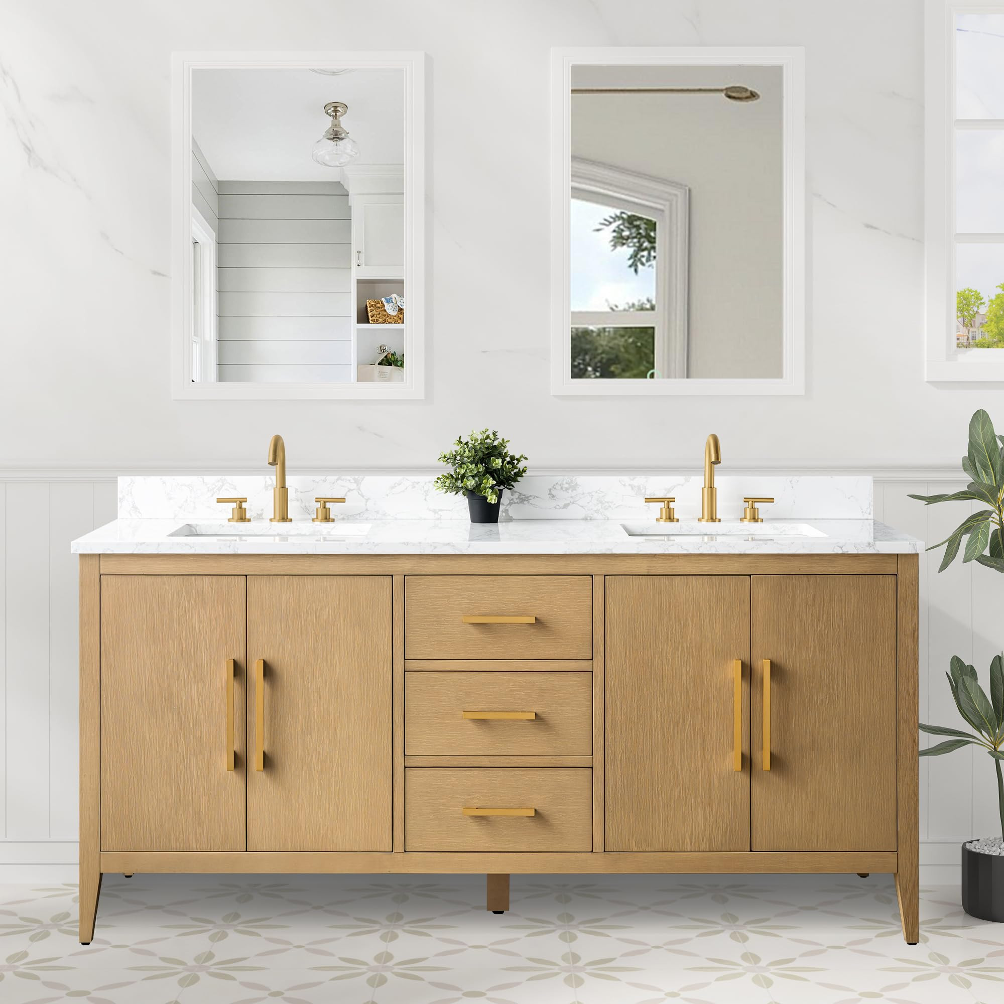 72 Inch Bathroom Vanities with Sink & Ceramic Top, Double Vanity Cabinet with Basin, Solid Wood F... | Amazon (US)