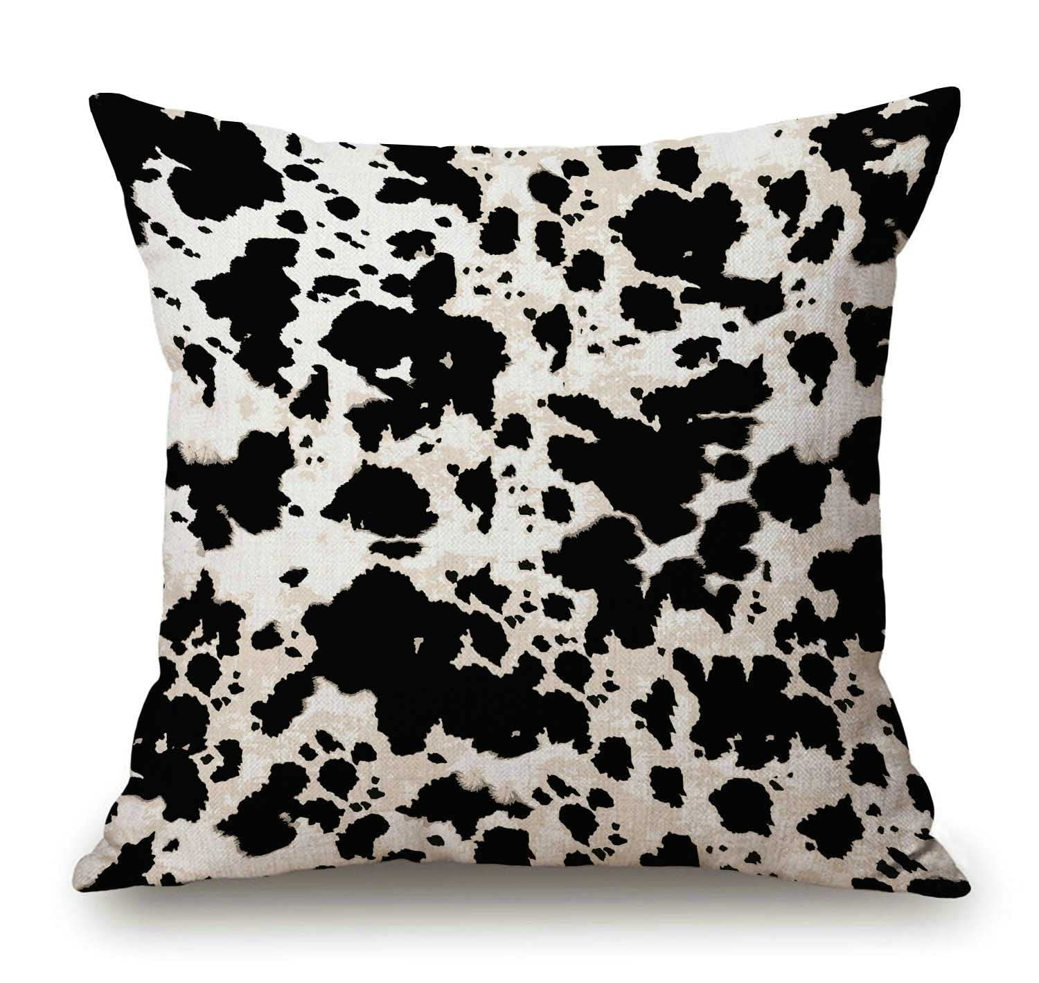 Cow Skin Pattern Texture Black and White Throw Pillow Case 18 x 18 Inch Decorative Cotton Linen C... | Amazon (US)