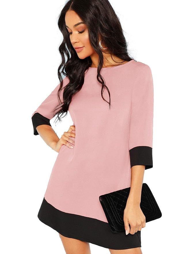 Floerns Women's 3/4 Sleeve Color Block Shift Tunic Dress | Amazon (US)