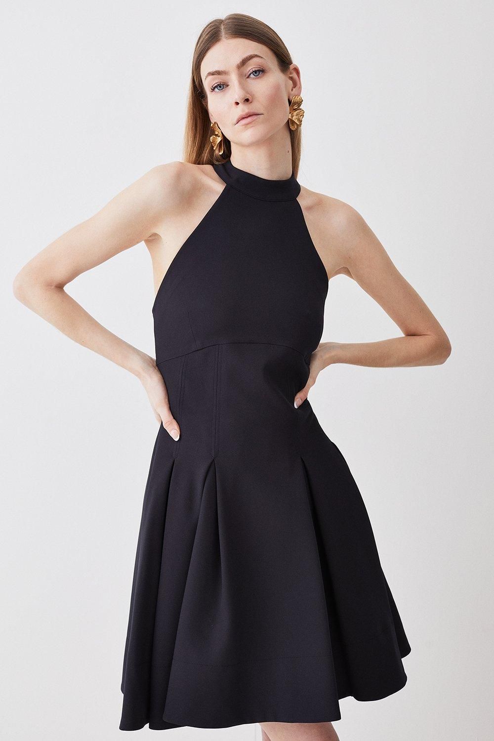 Tailored Pleated Halter Mini Dress | Karen Millen US