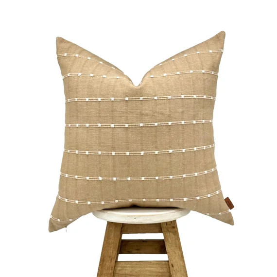 EVER || Tan Woven Striped Pillow Cover,  Handwoven Earthy Tan Striped, Modern Farmhouse Boho Deco... | Etsy (US)