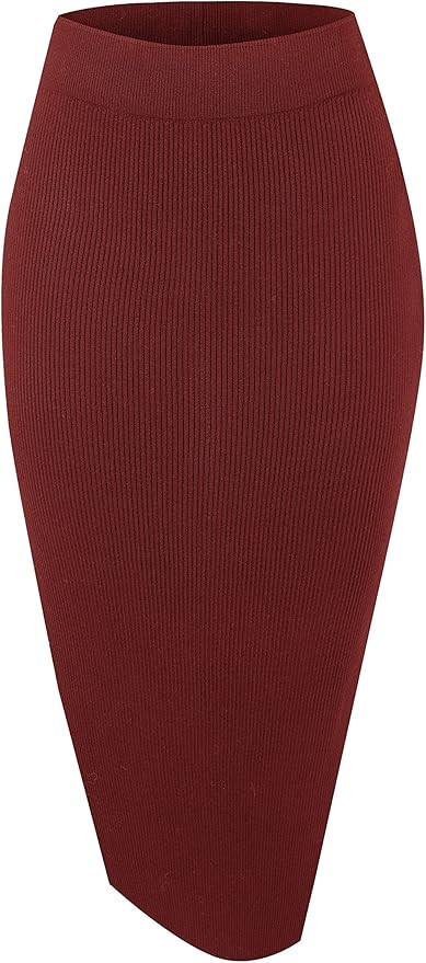 Urban CoCo Women's Elastic Waist Knitted Split Tube Pencil Midi Skirt | Amazon (US)