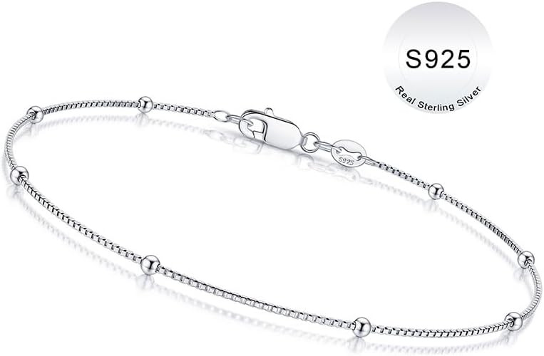 IEFWELL S925 Sterling Silver Satellite Chain Bracelet for Women - 1.2mm Satellite Bead Box Chains... | Amazon (US)
