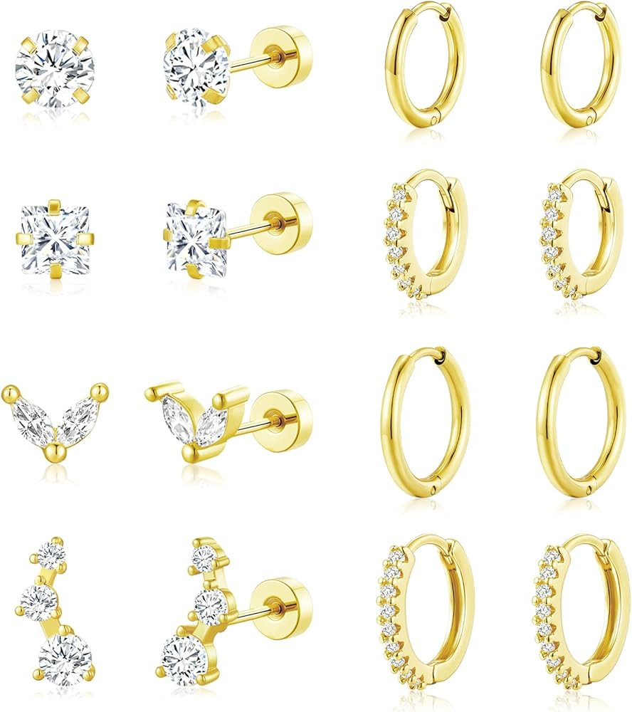 Adoyi 9 Pairs Gold Hoop Earrings Set for Womens Twisted Huggie Hoops Earrings 14K 18K Gold Plated... | Amazon (US)