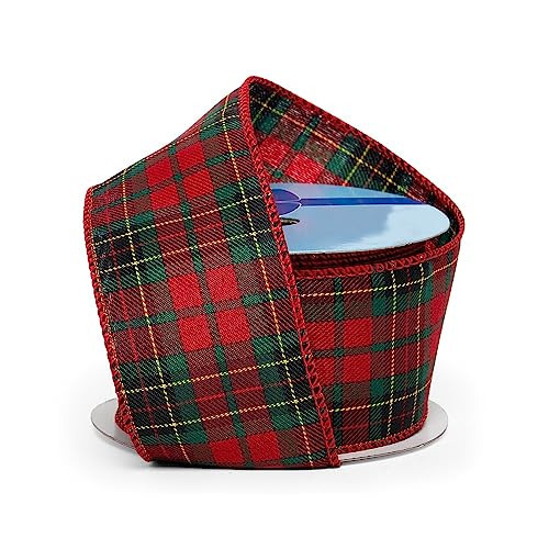 Plaid Christmas Ribbon for Wreaths - 2 1/2" x 10 Yards, Classic Red Green Tartan, Presents, Garland, Gifts, Wrapping, Bows, Xmas Tree Topper Decor | Amazon (US)