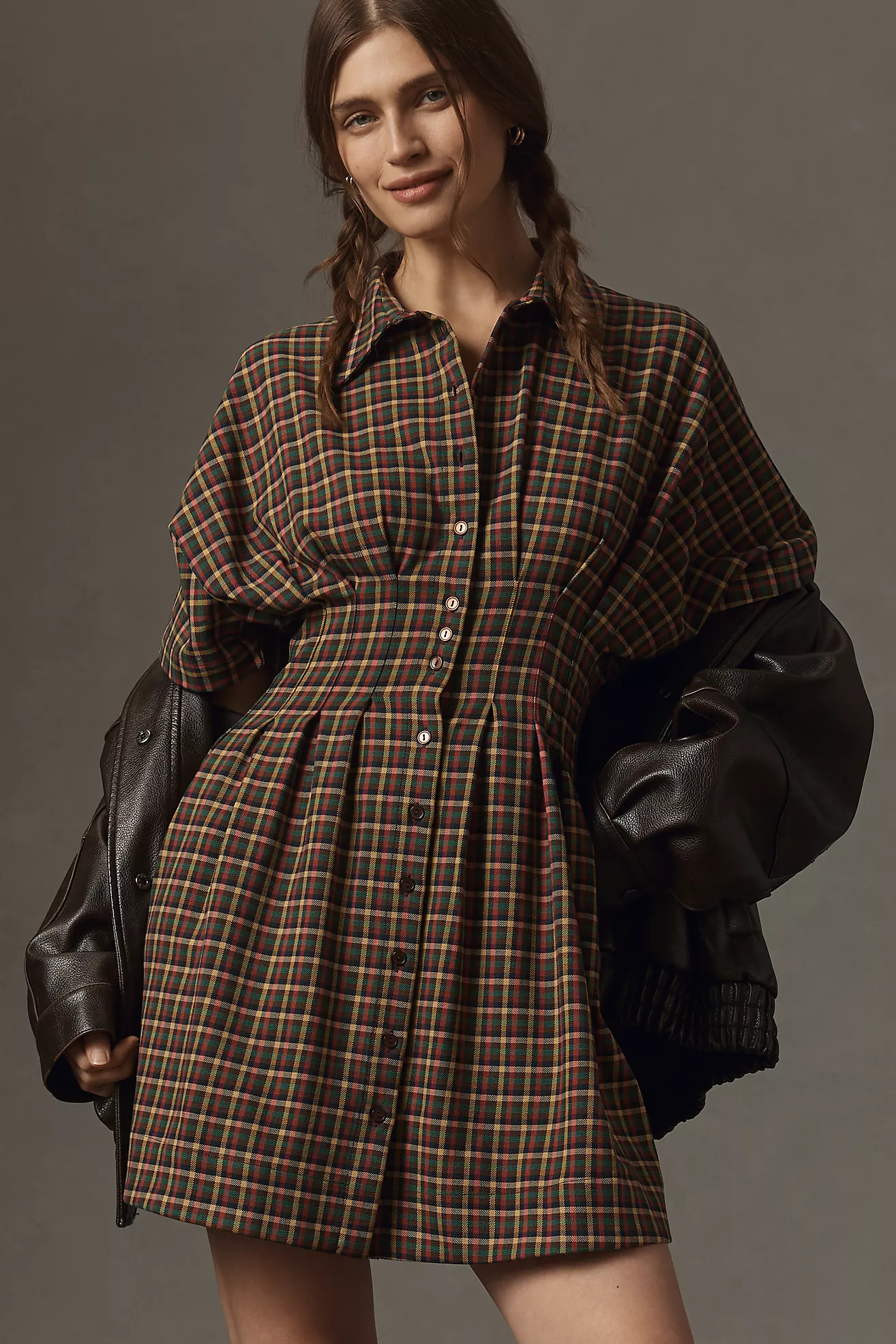 Exquise Short-Sleeve Plaid Diamonte Mini Dress | Anthropologie (US)