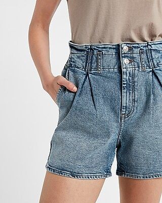 Super High Waisted Paperbag Stretch Waist Jean Shorts | Express