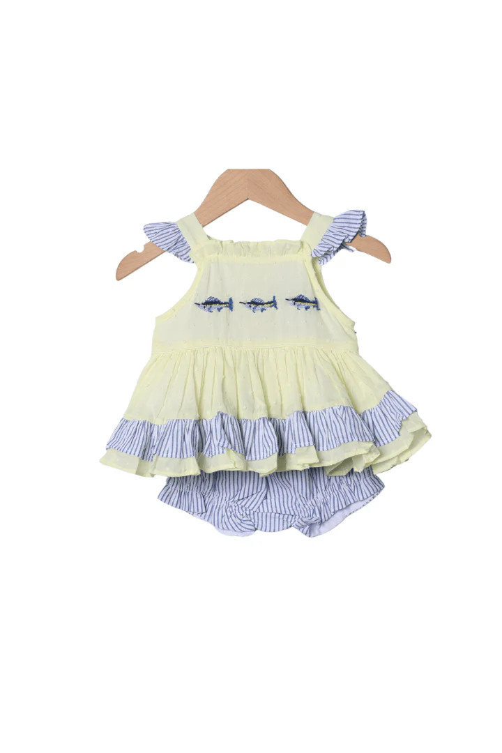 French Knot Swordfish Yellow/Navy Bloomer Set | The Smocked Flamingo