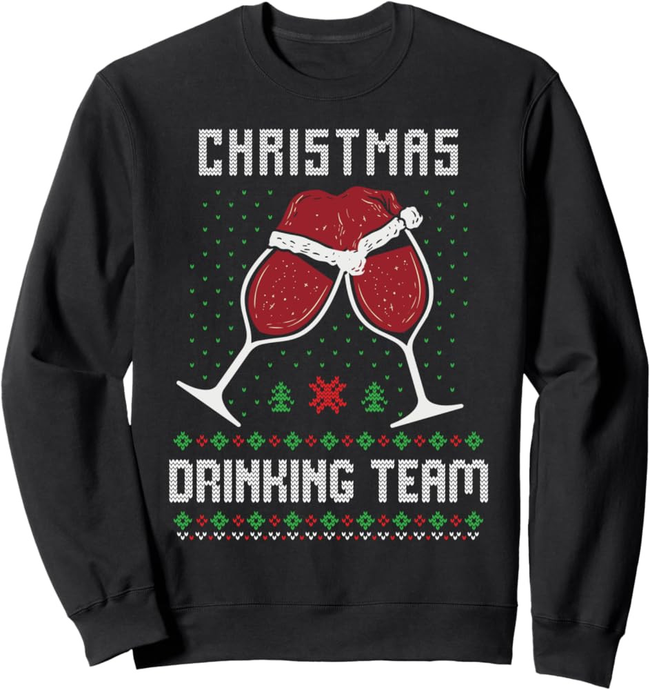 Ugly Christmas Sweater Alcohol Drink Beer Drinking Team Wine Sweatshirt | Amazon (US)