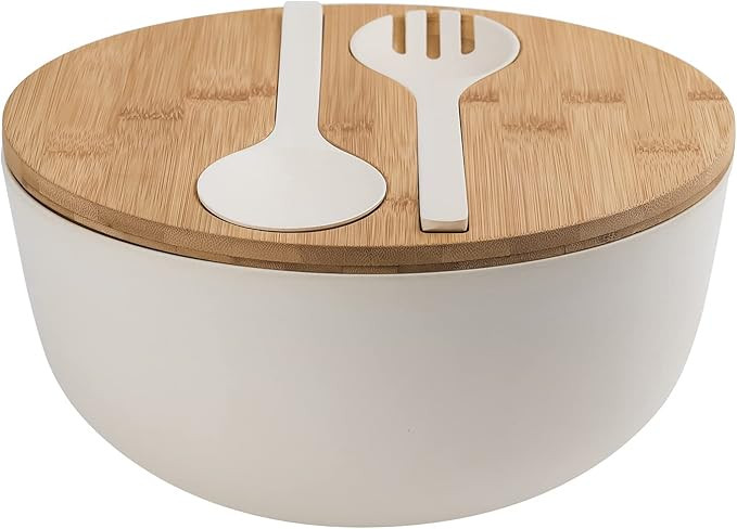 LOVYANXUE Bamboo Fiber Salad Bowl with Servers Set Large 9.8inches Nature Bamboo Mixing Bowl with... | Amazon (US)