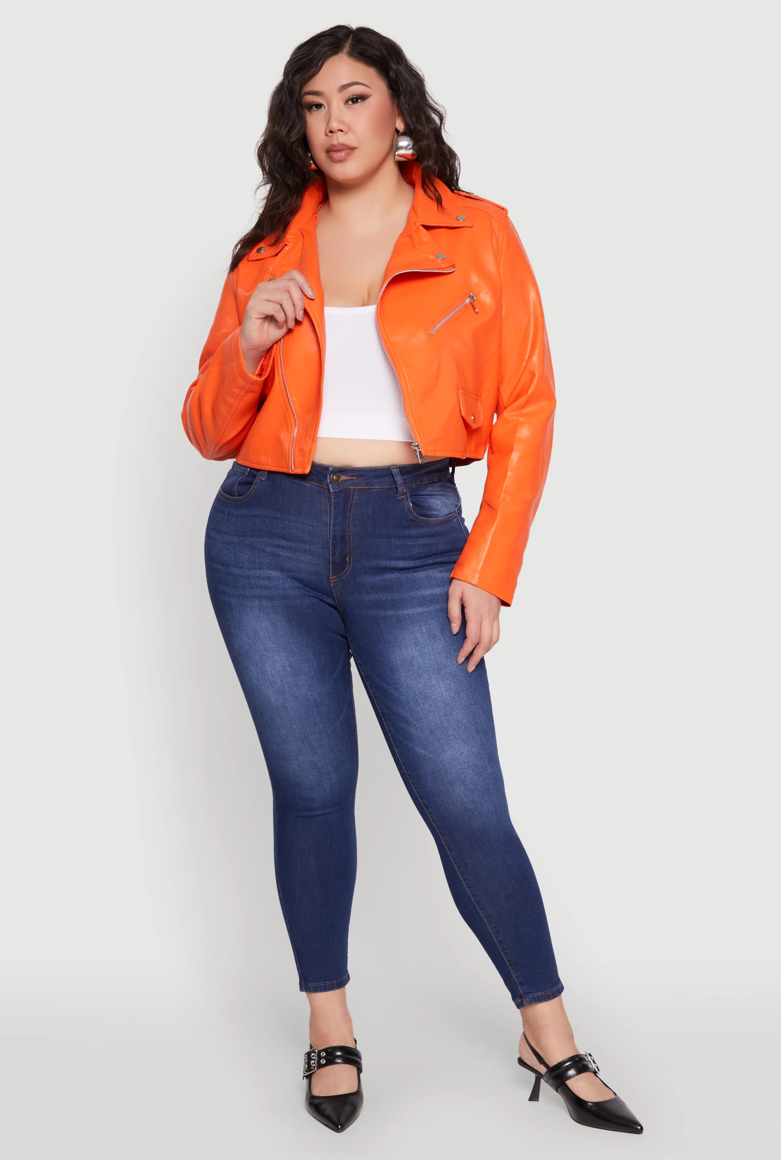Plus Size Daisy Faux Leather Cropped Moto Jacket | Rainbow Shops