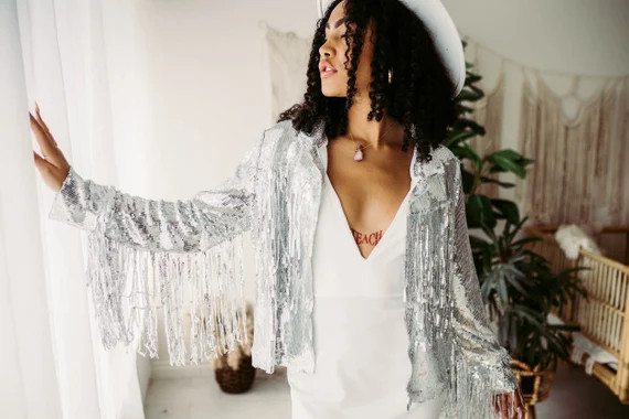Disco Jacket - Fringe boho style jacket, lightweight, for brides, photoshoots, photographers | Etsy (US)