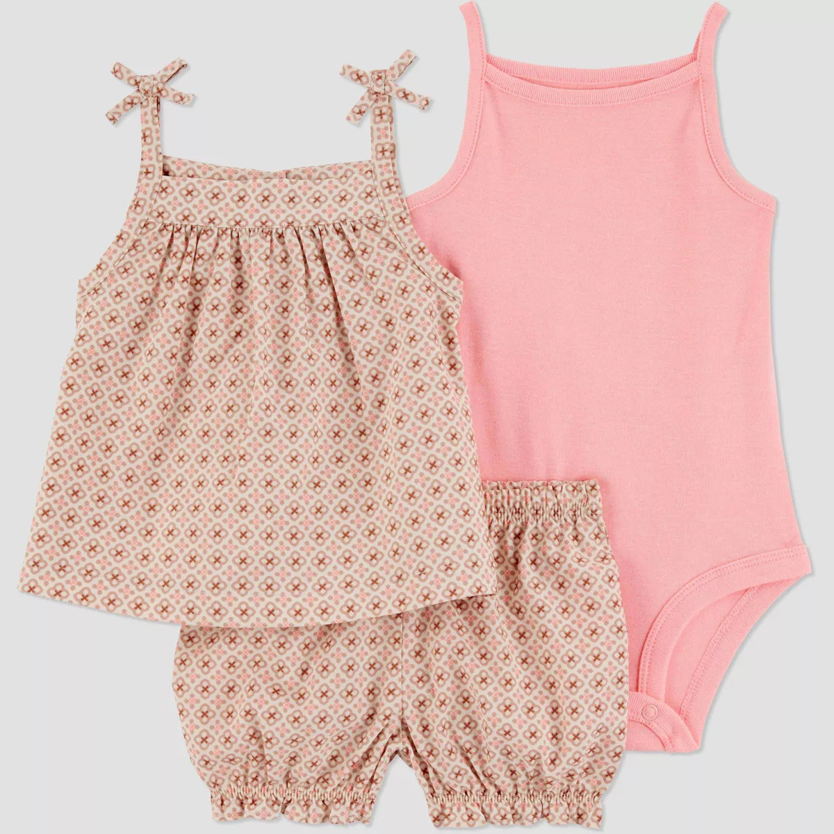 Carter's Just One You® Baby Girls' Creme Geo Top & Bottom Set - Brown/Pink 6M: Cotton 3-Piece Se... | Target