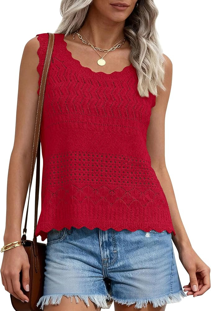 PRETTYGARDEN Womens Crochet Tank Tops 2026 Summer Spring Sleeveless Tops Cute Sweater Vest Trendy... | Amazon (US)
