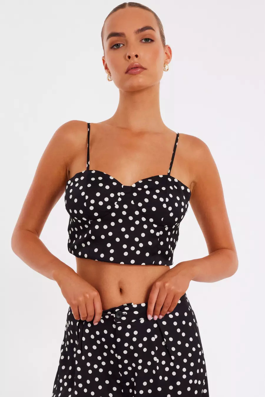Black Polka Dot Crop Top | Quiz Clothing