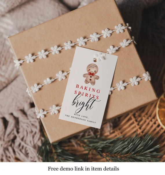 Christmas Tag Template, Holiday Cookie Exchange Party, Customizable, Baking Spirits Bright, 100% ... | Etsy (US)