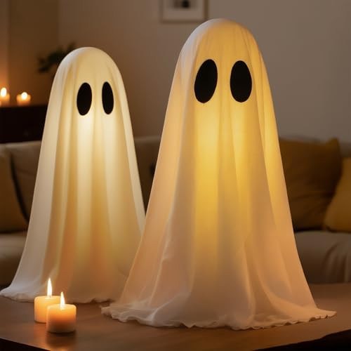 2-Pack Halloween Ghost Decor Set, USB Powered w/Remote Lights | Amazon (US)