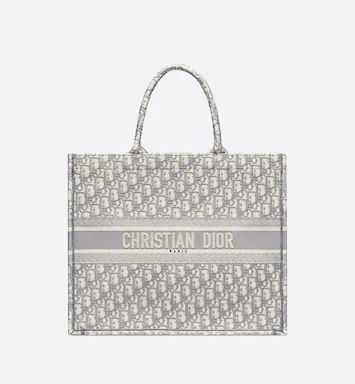 Large Dior Book Tote Gray Dior Oblique Embroidery (42 x 35 x 18.5 cm) | DIOR | Dior Couture