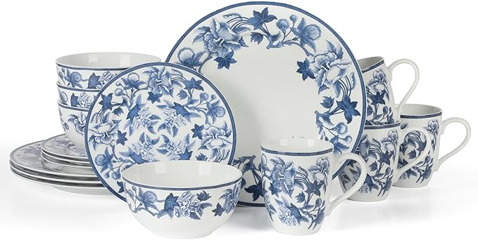 Martha Stewart Goodale 16-Piece Vintage Blue Stoneware Dinnerware Set – Durable Chip-Resistant ... | Amazon (US)