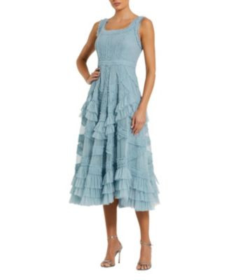 Scoop Neck Sleeveless Mesh Micro Ruffle Midi Dress | Bloomingdale's (US)