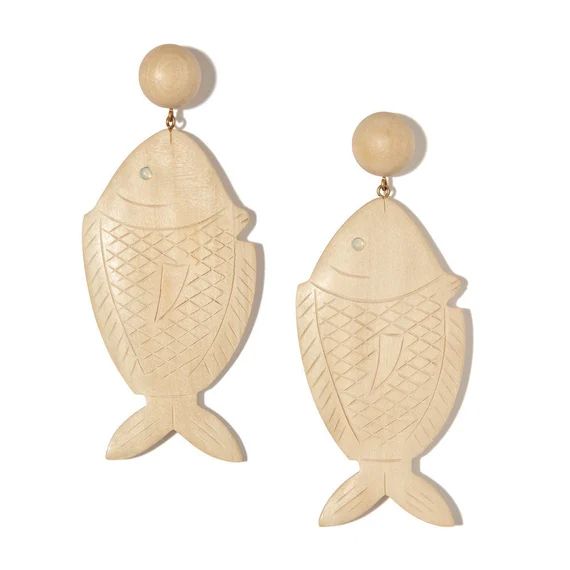 Caspiawhite wood fish drop earrings Rebecca de Ravenel inspired beach jewelry hand carvedCaspiawhite | Etsy (US)