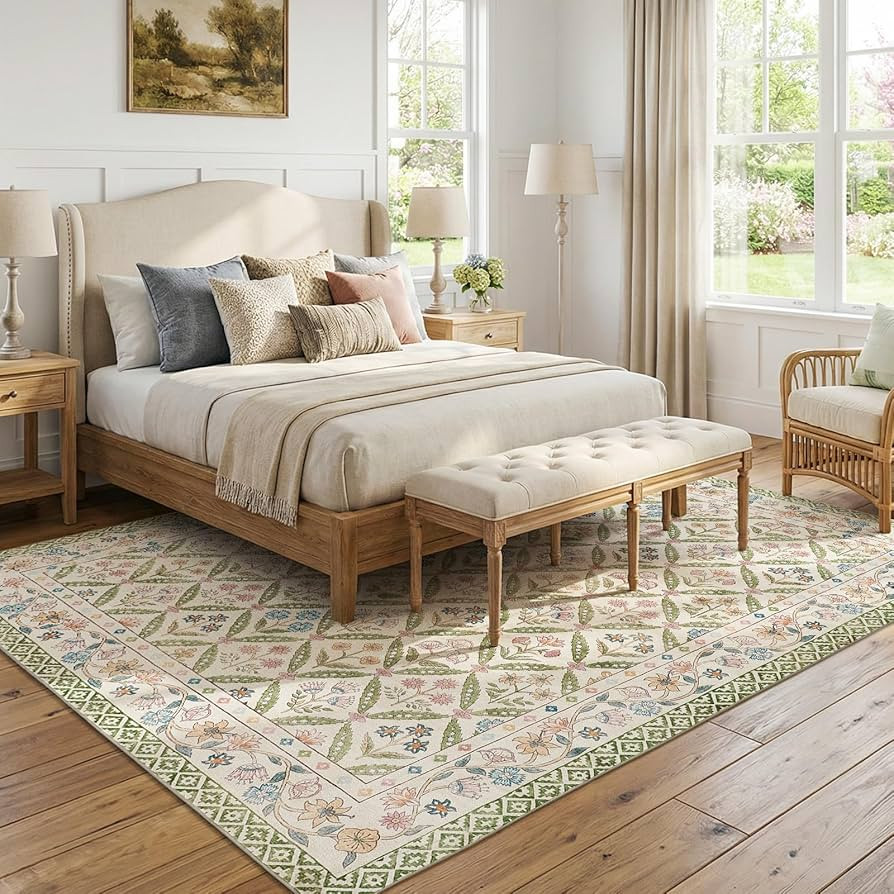 jinchan Haden 8x10 Large Area Rug for Living Room Vintage Floral Cottage Rug Soft Non-Slip Low Pi... | Amazon (US)