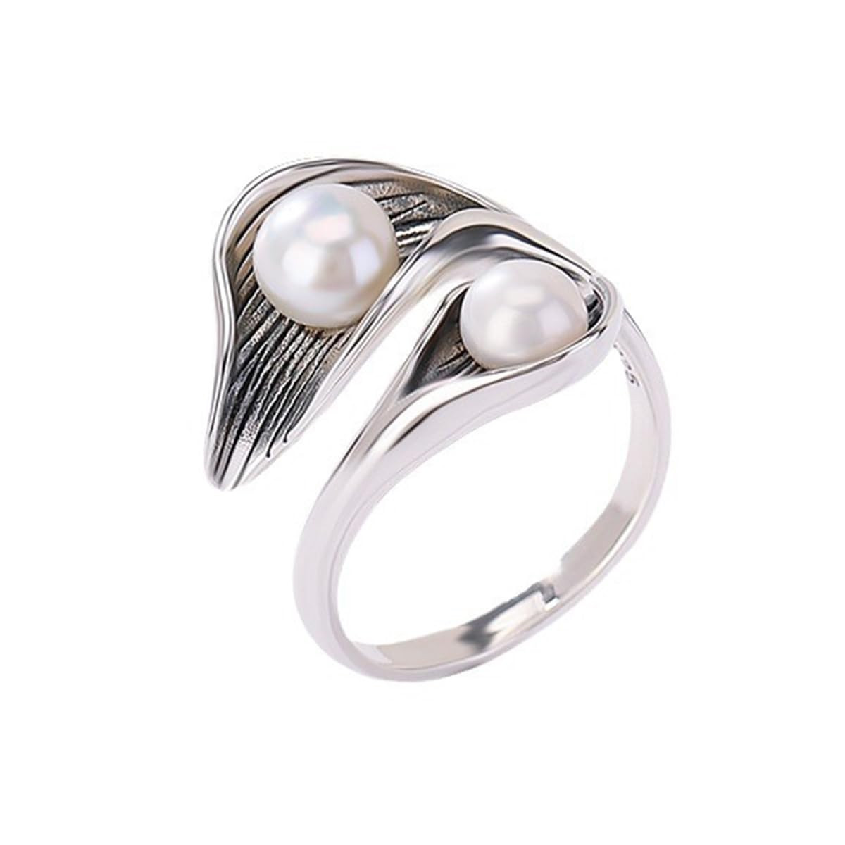 Elegant 2 Pearl Ring Double Pearls Rings for Women 925 Silver Plated Adjustable Open Vintage 3D C... | Amazon (US)